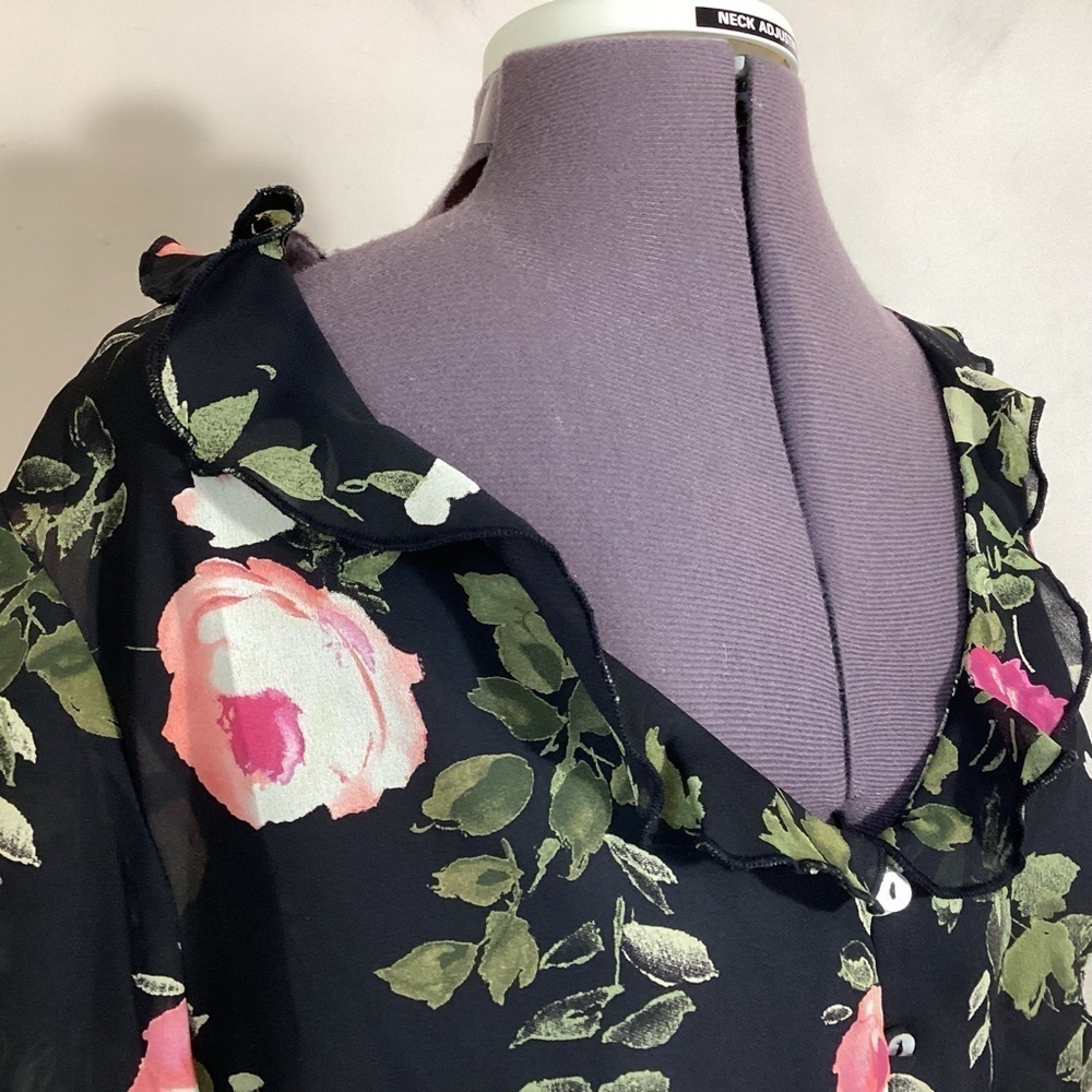 90s Y2K Vintage CDC Cardigan Floral Ruffle Topper Size 8 - Picture 7 of 16